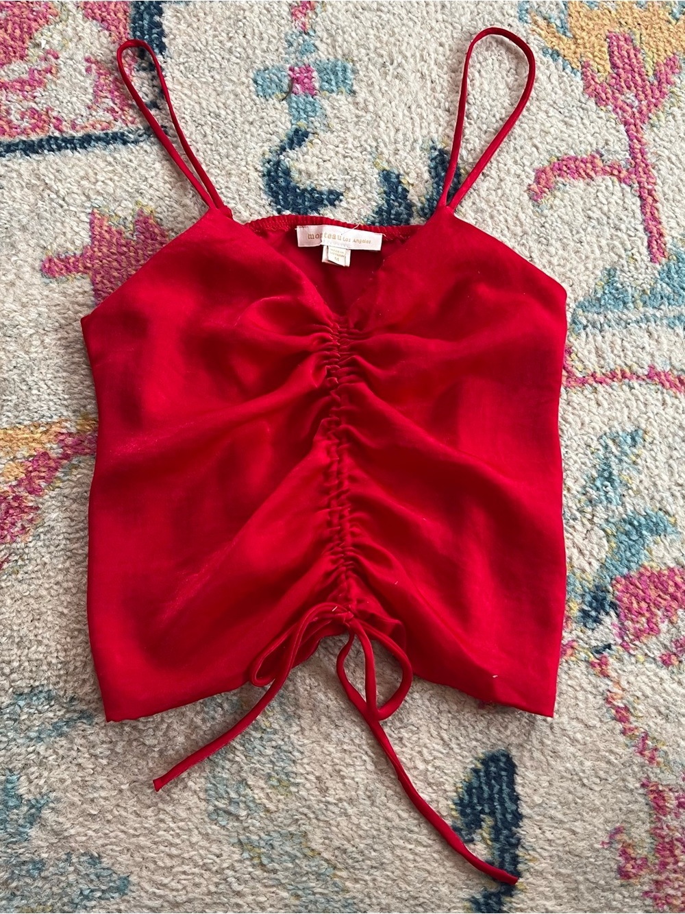 Satin Red Adjustable Ruched Tank Top